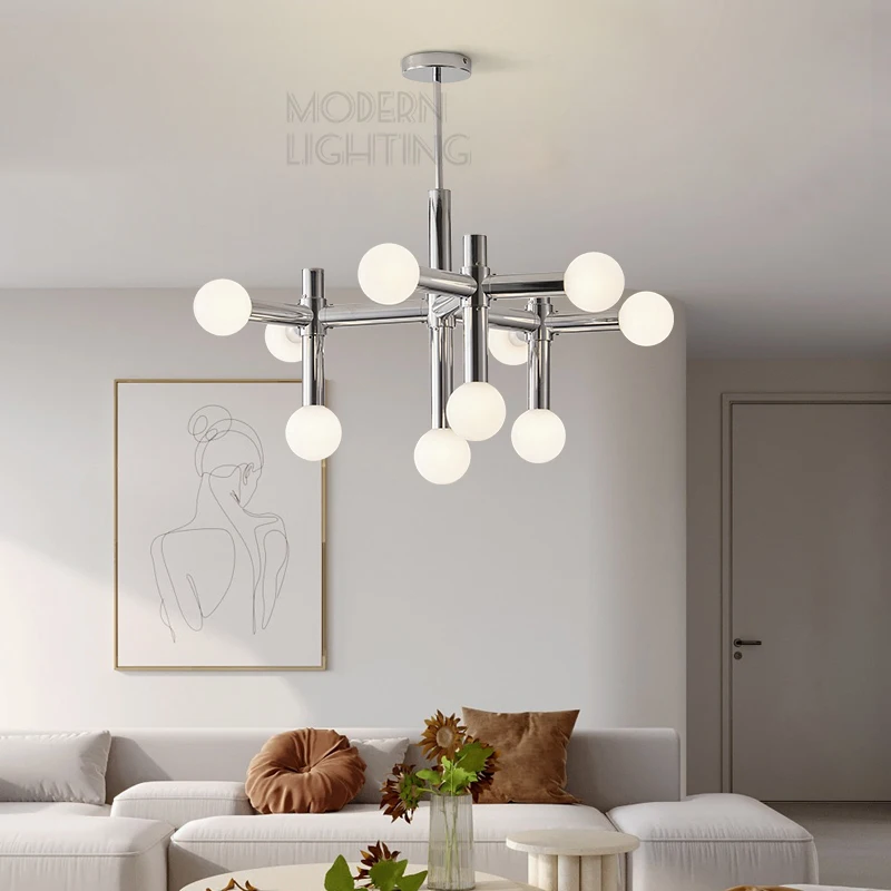 Candelabro plateado Nevaeh, luces de bola de cristal nórdicas, lámpara bauhaus de diseño para luces cromadas, accesorios de iluminación para mesa de cocina y dormitorio