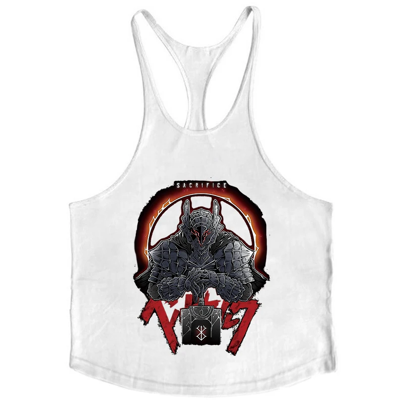Berserk Grafik-Tanktop aus Baumwolle für Herren, Sommer, ärmellos, Y-Back-Weste, für Fitness, Muskeltraining, sportliches Workout, Unterhemd, Activewear – Detail 24