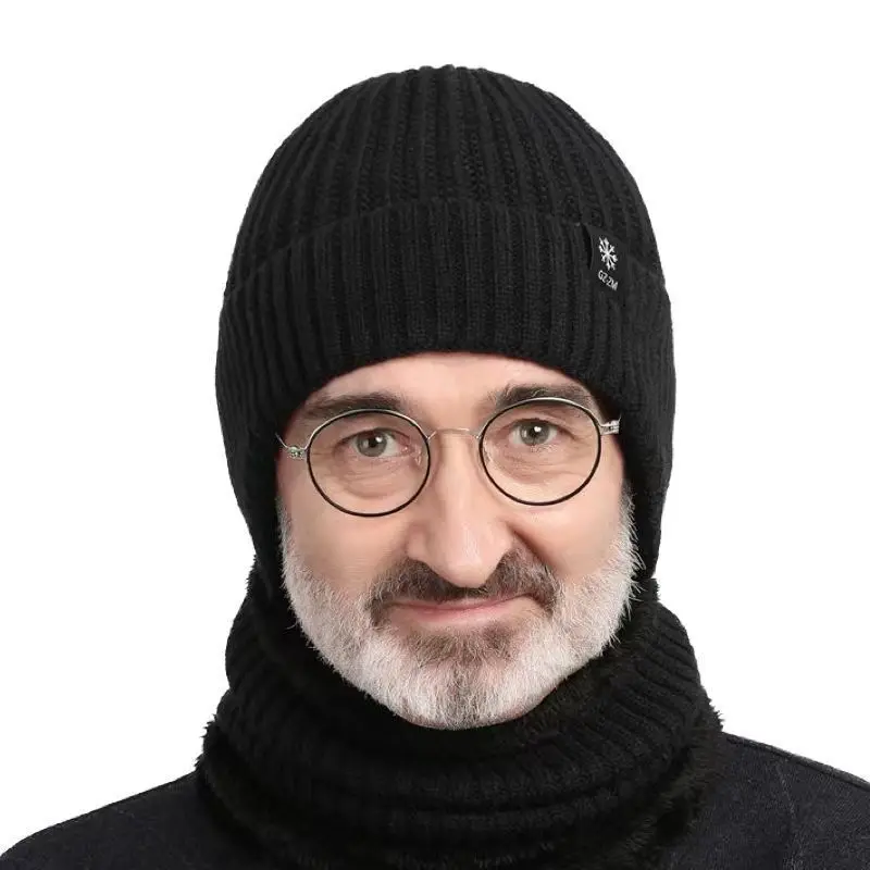 Knitted Hats Middle-Aged Elderly Men, With Plush Thick Ear Protectors In Autumn Winter. Grandpa\'s Woolen Hat For Warmth And