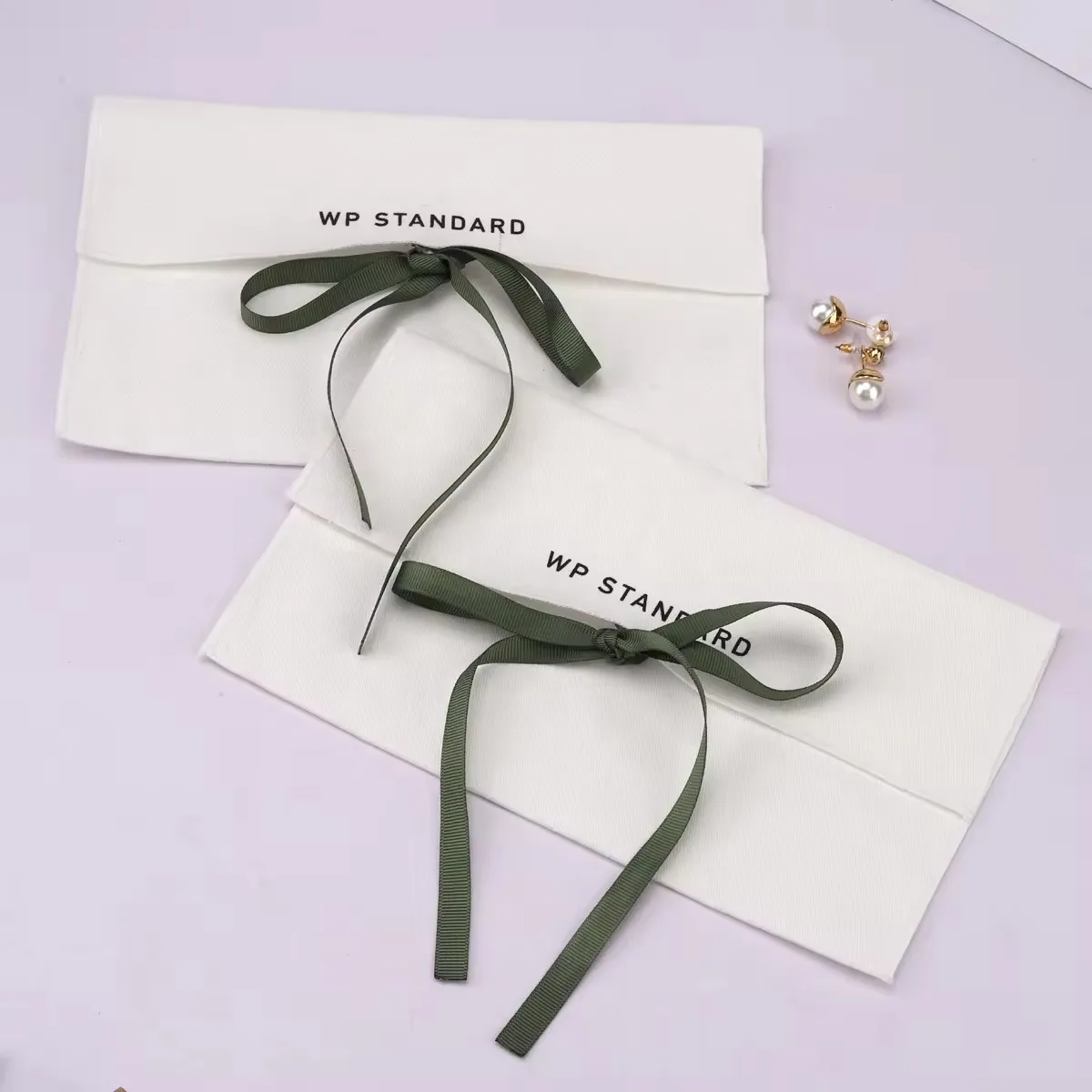 Custom Logo Printing cotton Twill Bag Envelope Cosmetic Gift Packaging Bag With Bow Luxury Jewelry Pouch