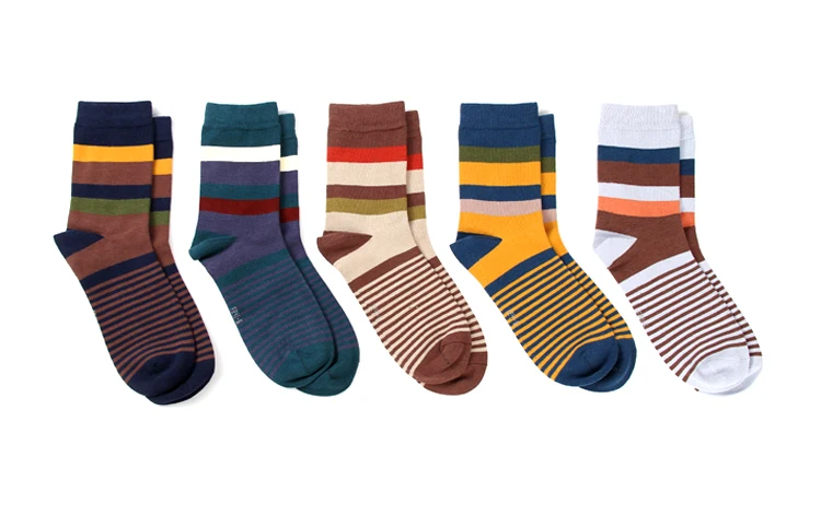 5Pair/Lot Combed Cotton Men\'s Socks Autumn And Winter Compression Socks Fashion Colorful Square Happy Dress Socks Men Size 39-45