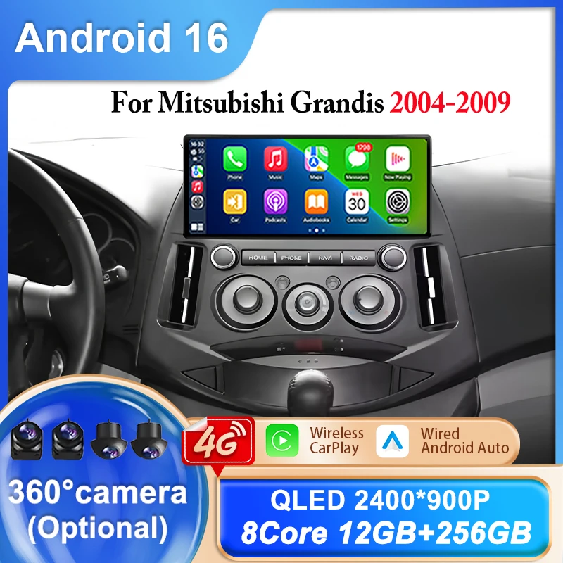 12.3 Inch Android 16 Car Radio For Mitsubishi Grandis 2004-2009 GPS Multimedia CarPlay Android Auto Touch Screen WIFI Head Unit