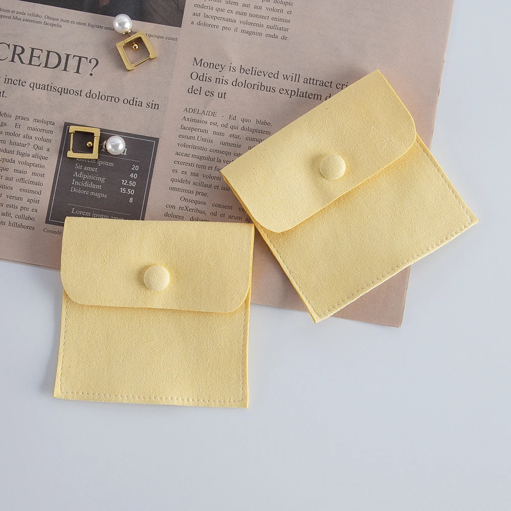 5pcs DIY Snap Bags Yellow 8x8cm Small Jewelry Button Packaging Pouches Wedding Anniversaries Valentine's Day Storage Dust Sack