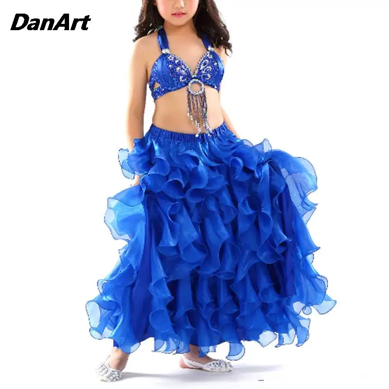 Children's Belly Dance Skirt Stage Performance Poncho Skirts Oriental Indian Dance Costumes Girls High Quality Waves Long Skirt