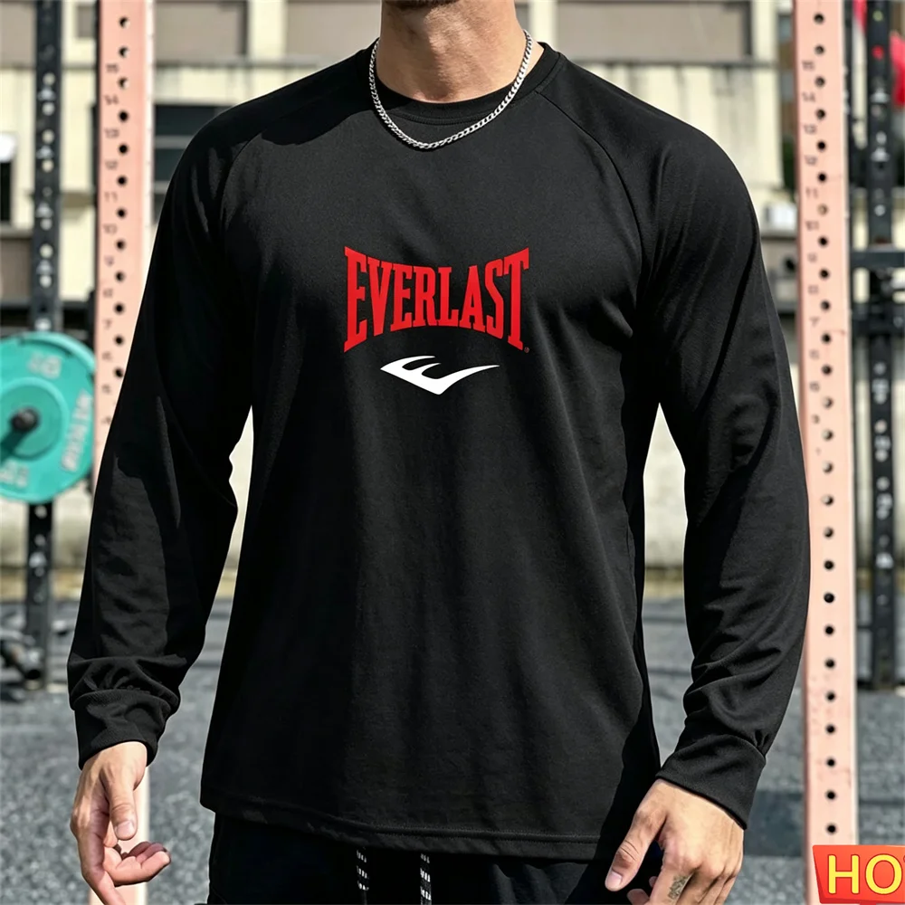 Herbstliches Herren-Langarm-T-Shirt, Box-Fitness-T-Shirt für Männer, Baumwoll-Elastisches Sport-T-Shirt, Atmungsaktives Indoor-Wrestling-T-Shirt