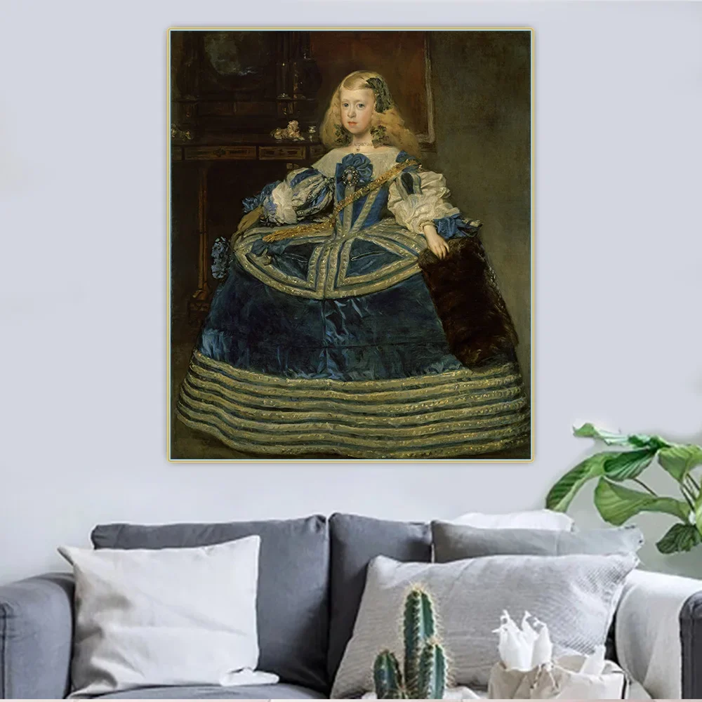 Diego Velazquez 《Infanta Margarita Teresa en un vestido azul 》 lienzo pintura al óleo póster imagen decoración colgante de pared decoración del hogar