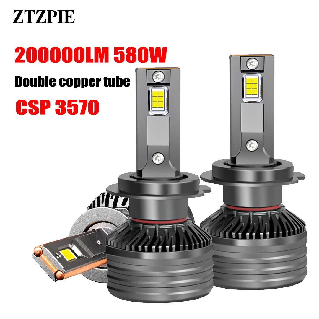 ZTZPIE Pure White 6000K 580W 200000LM H7 H4 H11 9005HB3 9006 HB4 H1 9012 CSP 3570 Canbus Led Headlight Bulb 2PCS Car Fog Light