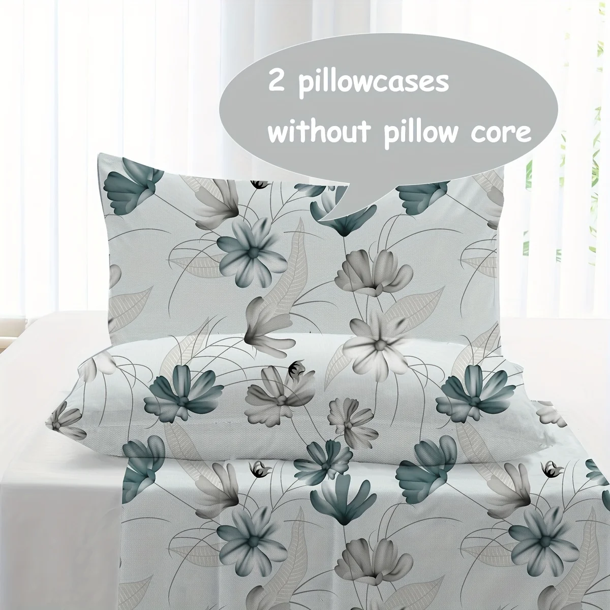 4pcs Plant and flower design bed cover multi-piece set (1 bed cover +1 sheet +2 pillowcases, no core), soft and comfortable,