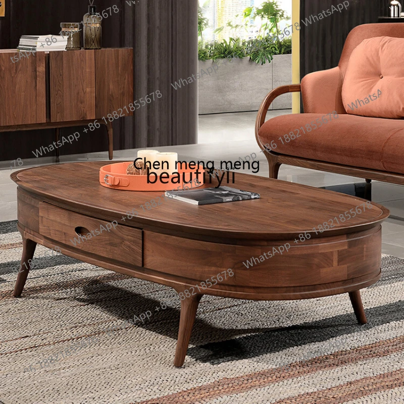 X  Italian North American Black Walnut Wooden Table Living Room Furniture Solid Wood Oval Coffee Table Household Tea Tray