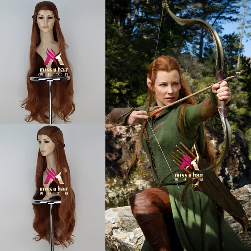 

Halloween 100cm women hero Tauriel Brown wig Long Braided hair Craig Hal role play hair elf women wig