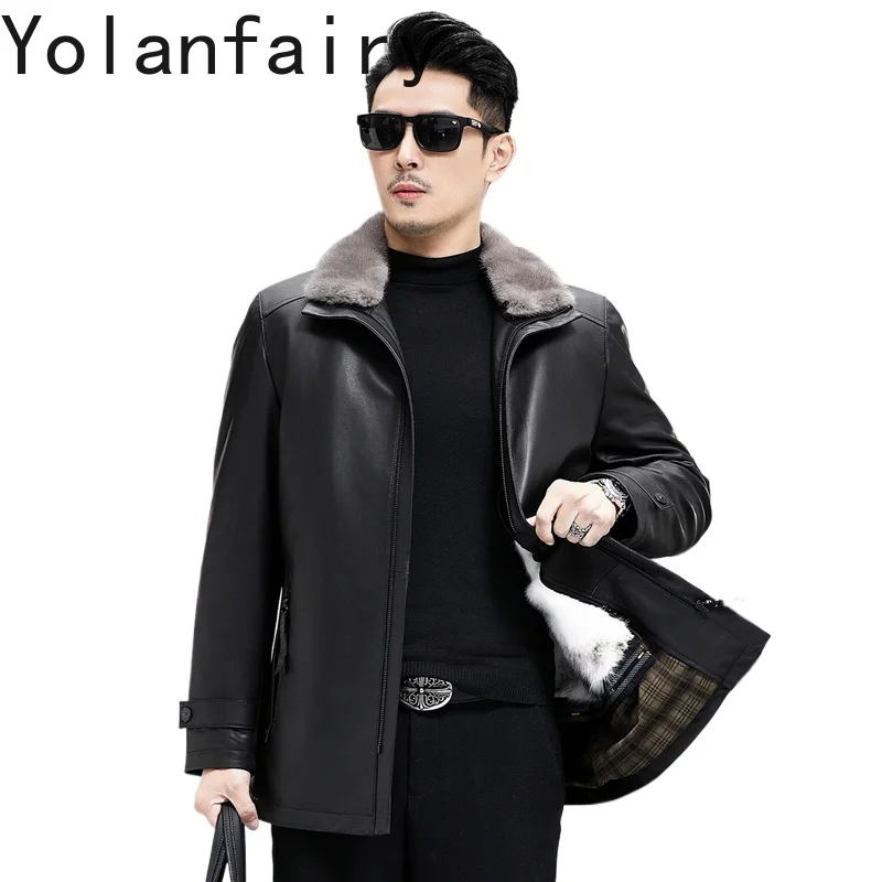 

YOLANFAIRY, мужская куртка из 100% натуральной коровьей кожи, зима 202, роскошные съемные пальто с подкладкой из меха норки, высококачественное пальто из натурального меха
