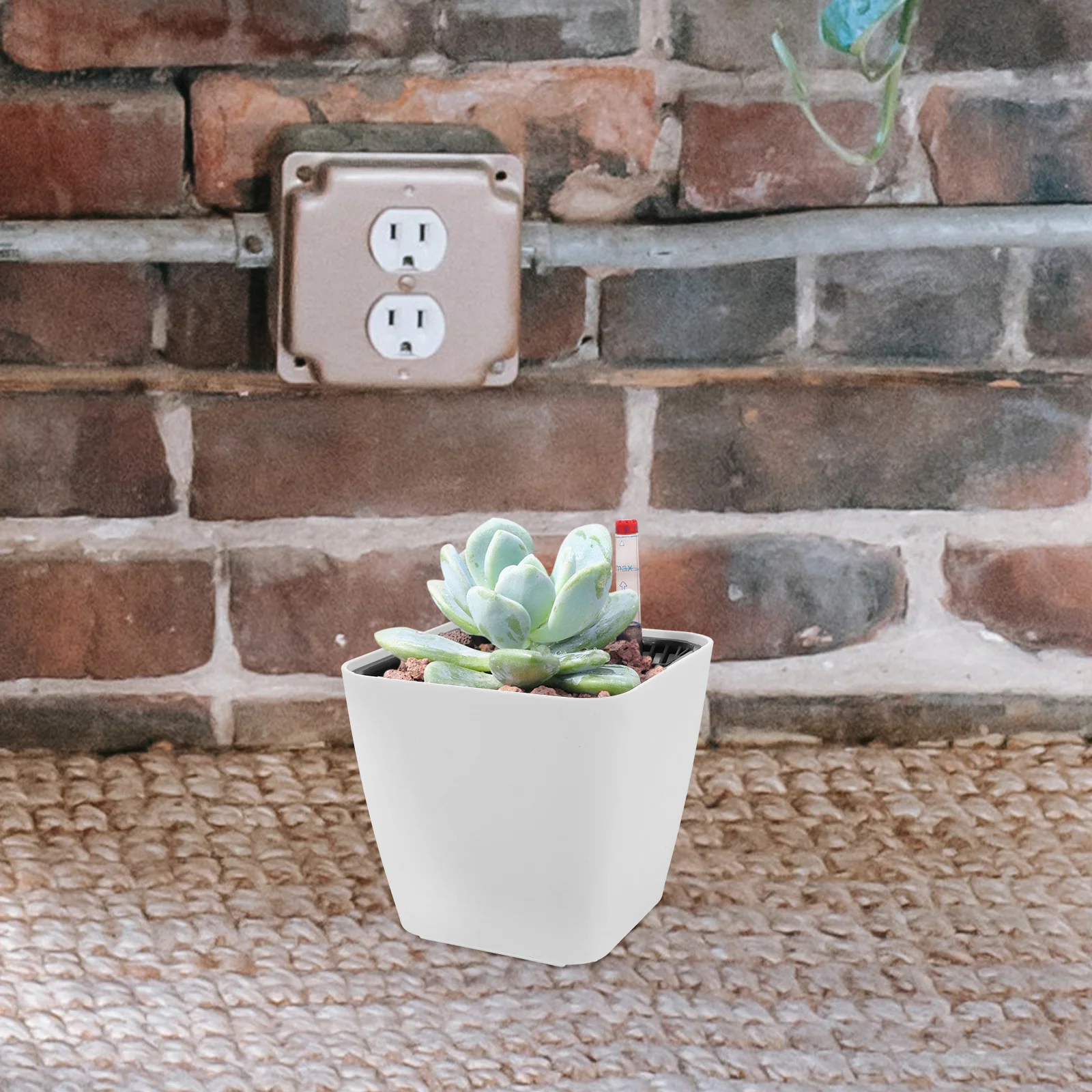 

Self Watering Planter Automatic Absorbing Square Pot White High Drainage Flower Pot Water Level Indicator Windowsill Nursery