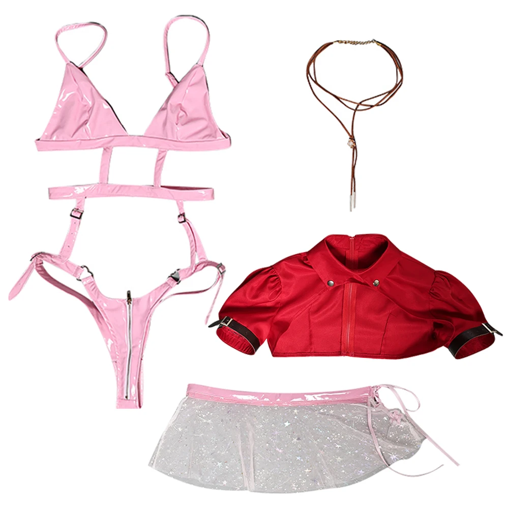 Aerith Pakaian Dalam Seksi Wanita Anime Game Final Cosplay Fantasy VII Fantasia Kalung Mantel Untuk Dewasa Kostum Penyamaran Pakaian Halloween