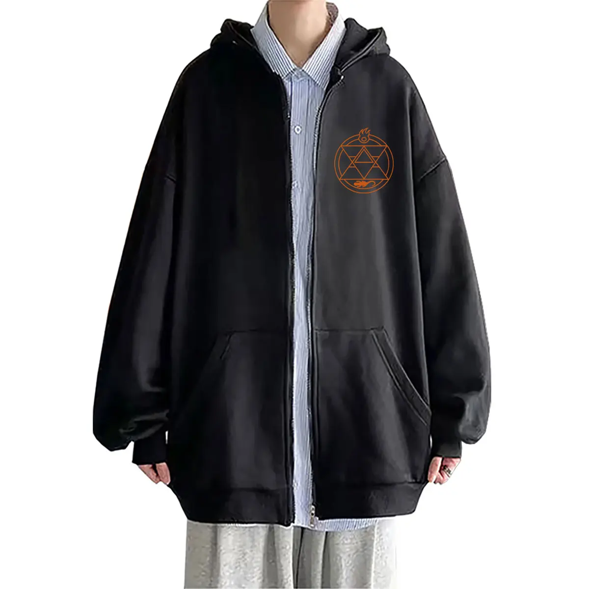 Anime Fullmetal Alchemist Roy Mustang Graphic Zipper Hoodie Men Women Cartoon Oversized Zip Up Jacket Male Fashion Vintage Coat