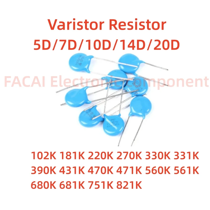 

20pcs Varistor Resistor 5D 7D 10D 14D 20D 102K 181K 220K 270K 330K 331K 390K 431K 470K 471K 471K 511K 560K 561K 680K 681K 751K