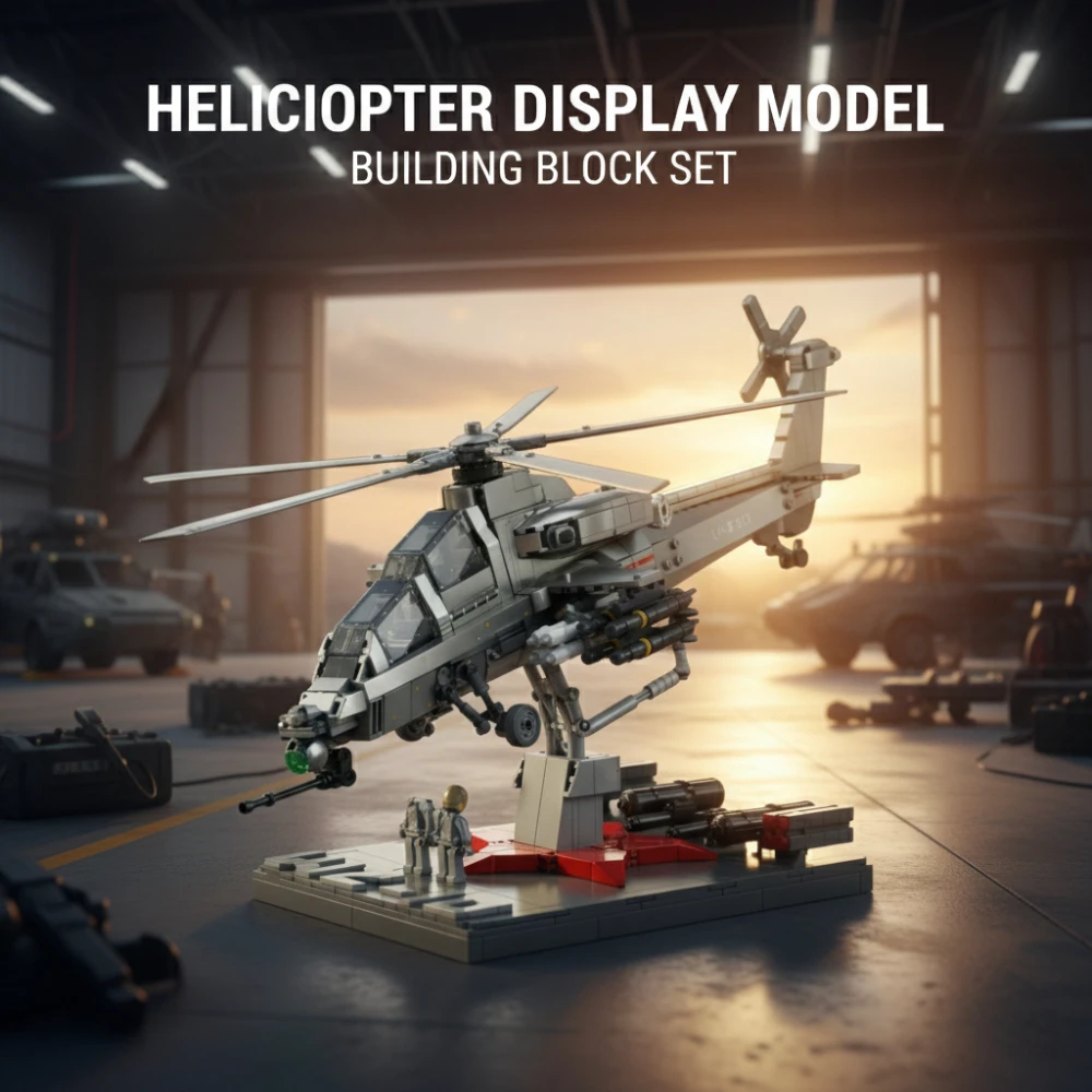 

1002pcs Armed Helicopter Airplane Ornament Modern Building Block Model Kit Adult Desktop Decoration for Home Galleries