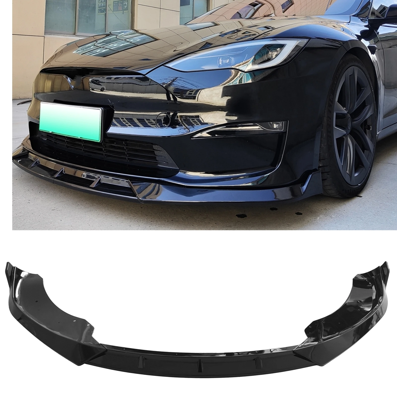 

For Tesla Model S 2021 2022 2023 2024 Front Bumper Spoiler Lip Glossy Black Car Lower Splitter Body Kit Blade Protector