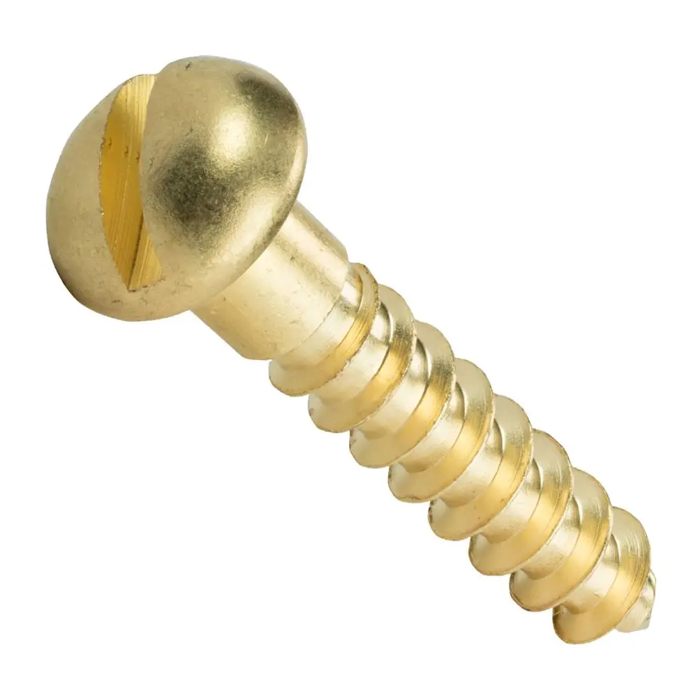 Hardware Self Drilling Slotted Drive Fasteners Wood Screws Solid Brass Minus Round Head