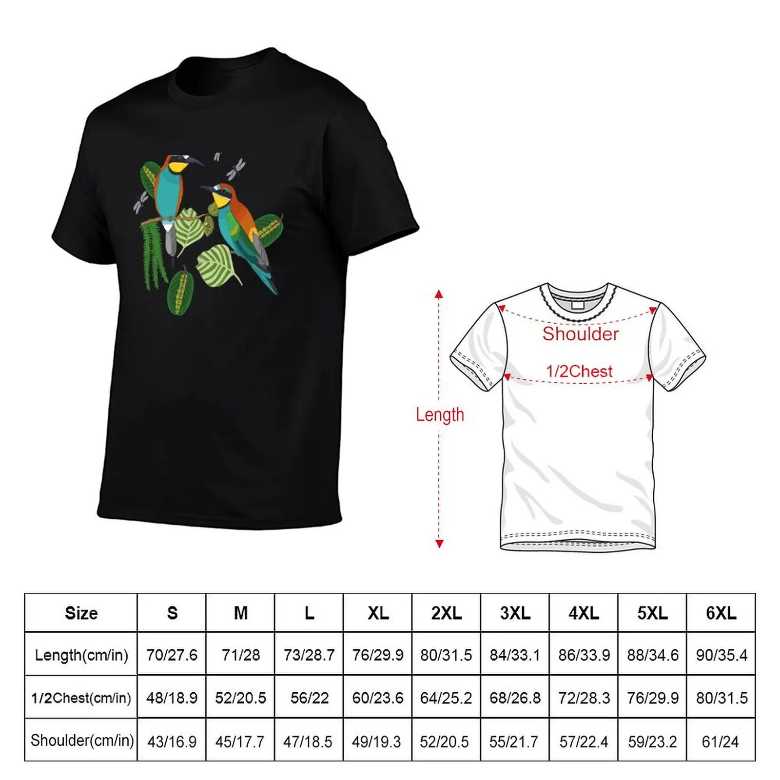 European bee-eater pattern with bees, dragon fly and foliage (blue) T-Shirt Big Size Loose Fit Tee Shirt
