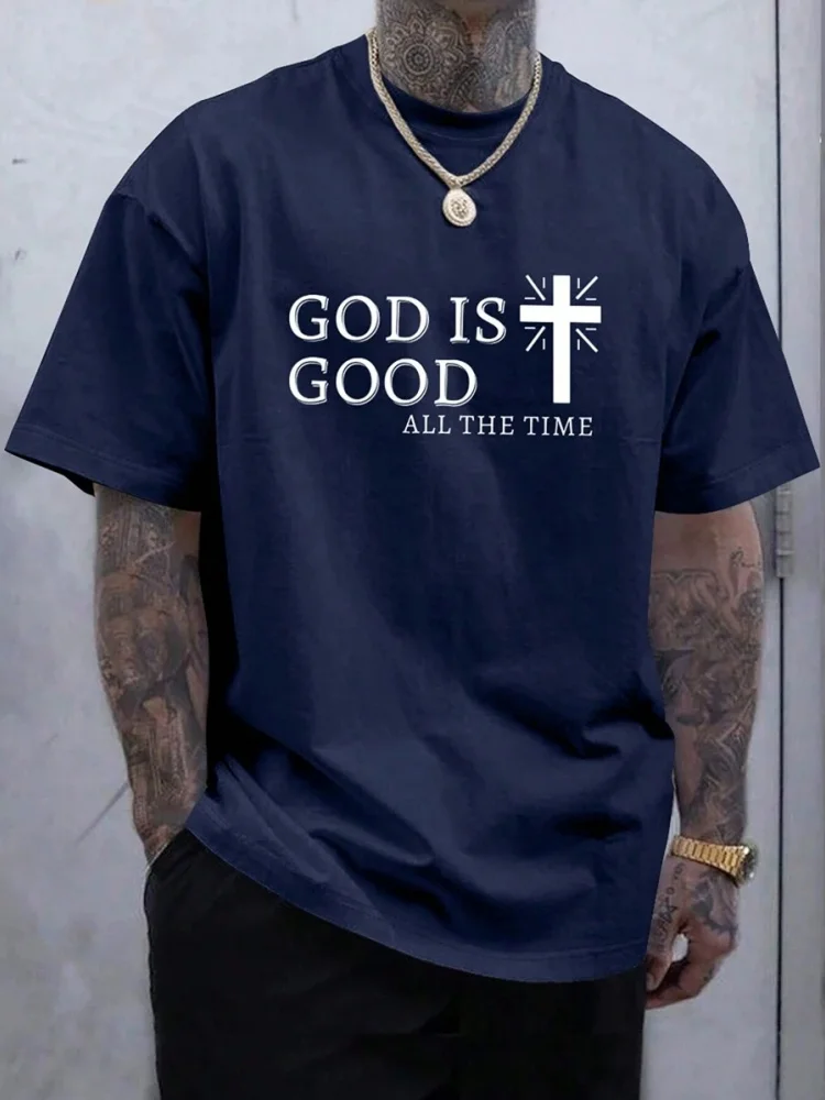 Religious Print Men\'s T-shirt Cross Print Men\'s T-shirt Summer Daily Casual Men\'s Short-sleeved Top Street Fashion Men\'s T-shirt