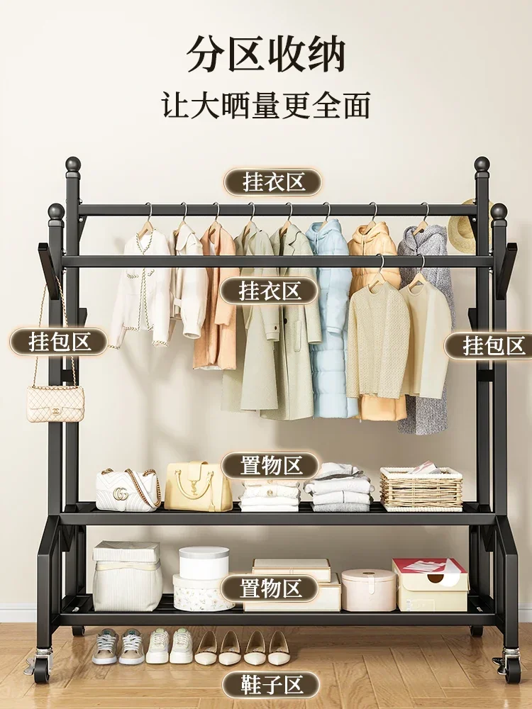 Hanging hangers, floor-to-ceiling, bedrooms, household drying racks, indoor mobile simple coat racks, balcony pole type cool clo