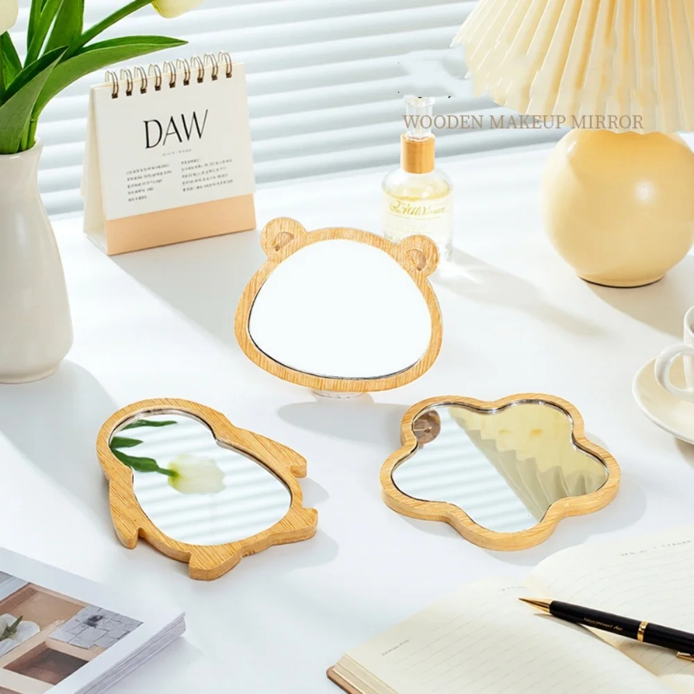 Portable Cosmetic Mirror Portable Wooden Makeup Mirror Heart Shaped Makeup Mirror Cute For Gift Bag Daily Use