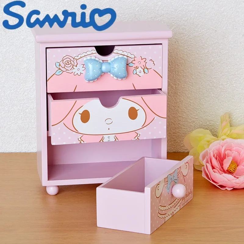 Hot New Sanrio My Melody Little Twinstars Storage Box Wooden Drawer Jewelry Desktop Decoration Tidy Storage Rack Gifts For Girls