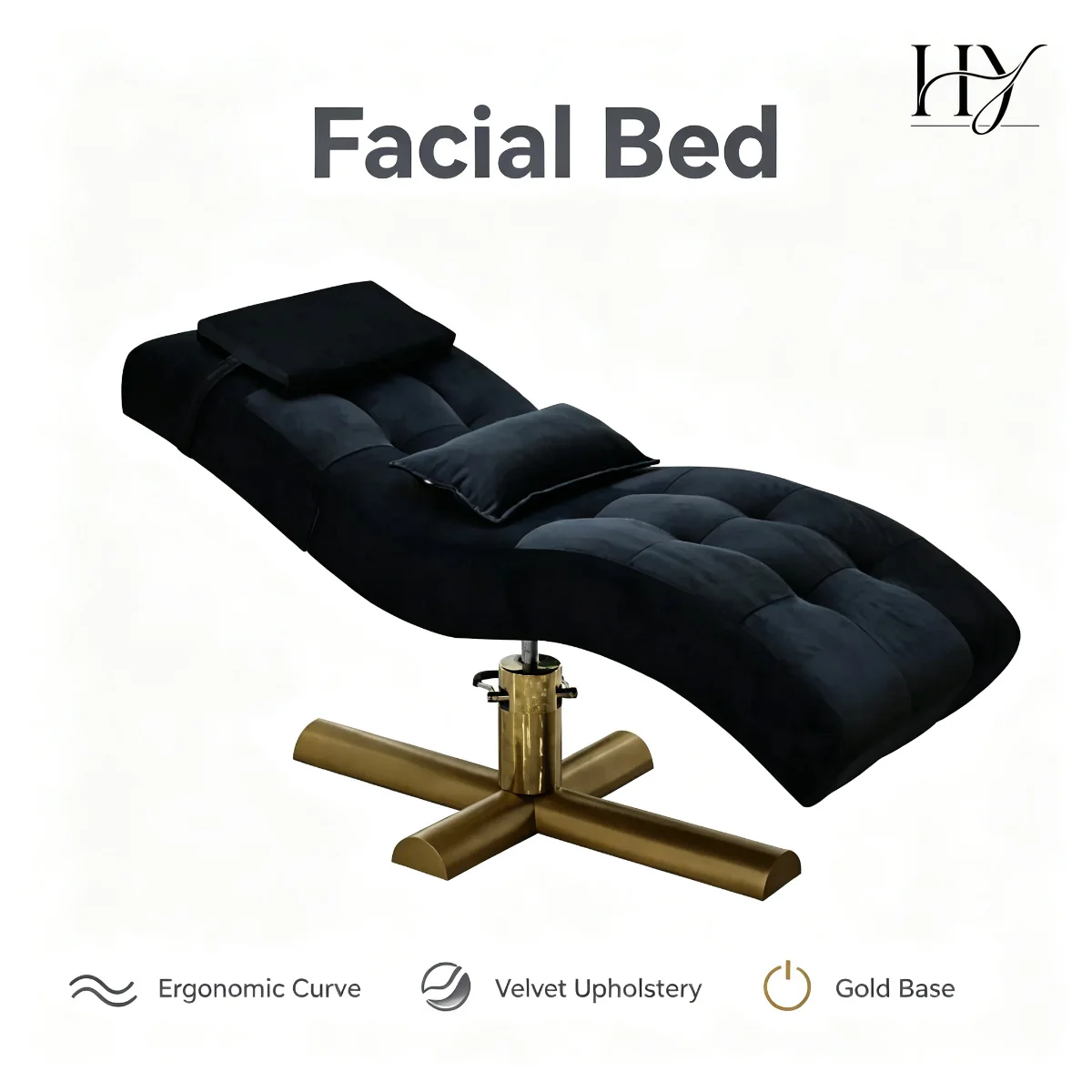 Gold S Shaped Spa Bed Hydraulic Massage Table Adjustable Beauty Lounger Curved Reclining Facial Bed for Esthetician Salon Spa