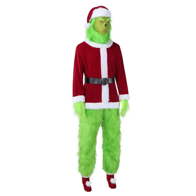 Halloween cross-border explosion green hair monster Grinch cosplay Santa Claus with fur pants suit play costume
