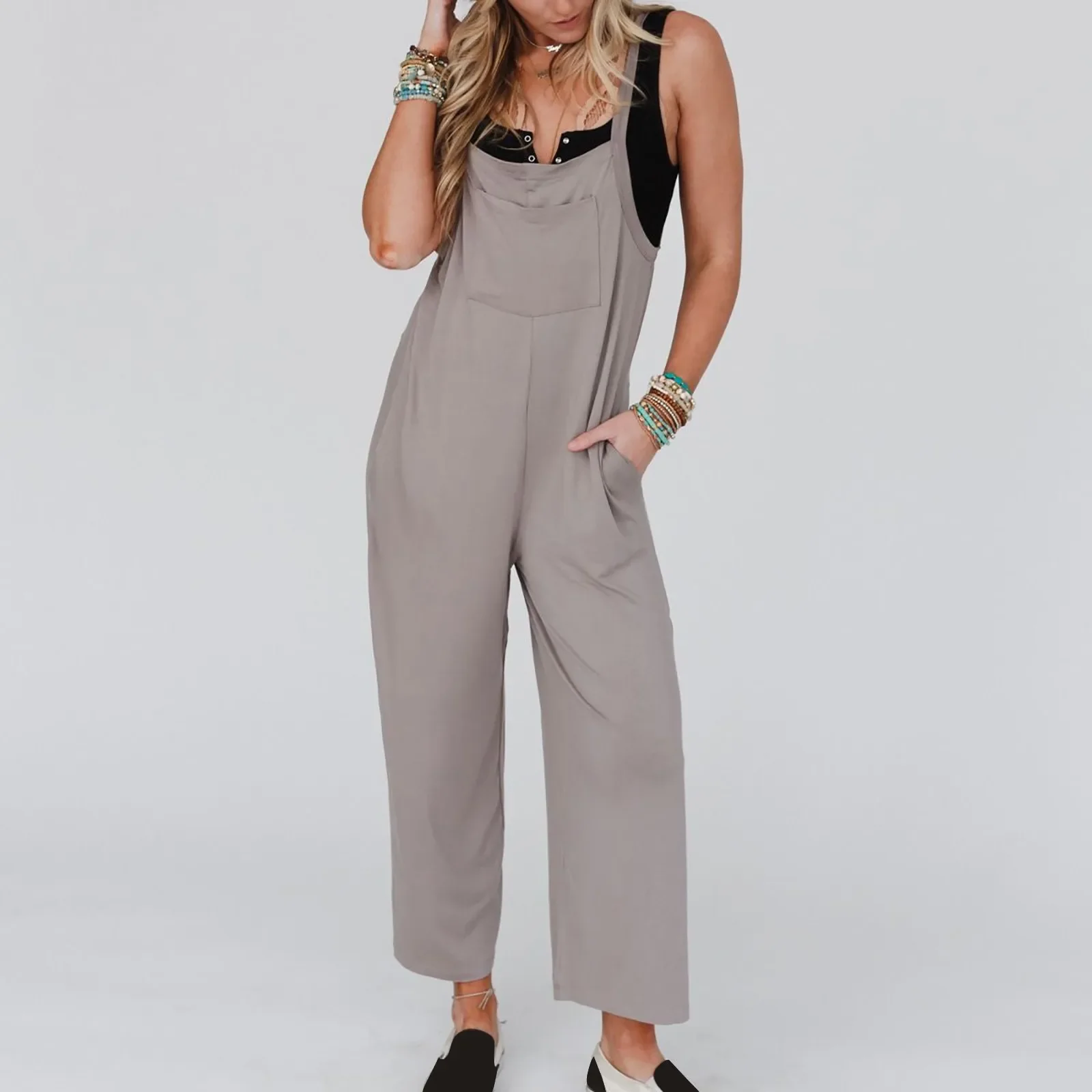 Zomer Vintage Jumpsuit Vrouwen 2023 Effen Kleur Wijde Pijpen Overalls Losse Romper Dames Jumpsuits Monos Mujer Elegante