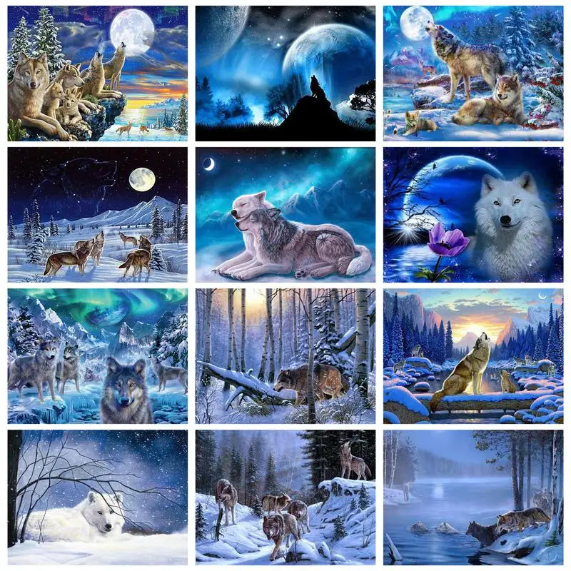 

RUOPOTY Modern Painting By Numbers Wolves In Winter Picture Drawing For Adults Coloring By Numbers Animals On Canvas 40x50cm