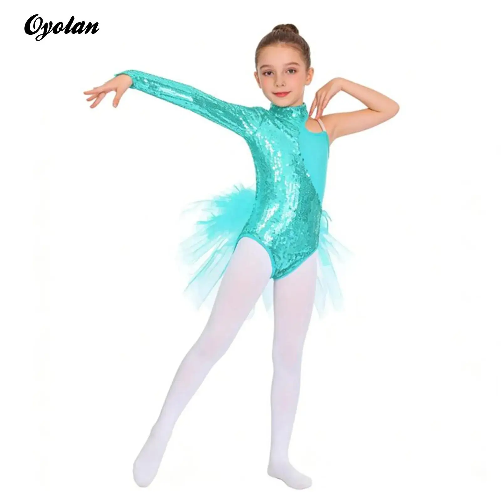 

Kids Girls Gymnastics Ballet Jazz Leotard Dance Performance Costume Sequin Figure Skating Feather Tutu Skirted Bodysuit Jumpsuit