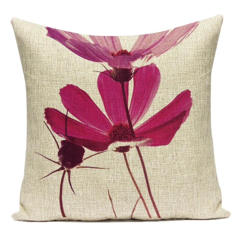 Pink Flower Trees Oil Painting Pillow Cover Polyester Decorative Sofa Home Decor Cushion Cover for Living Room Funda Cojines