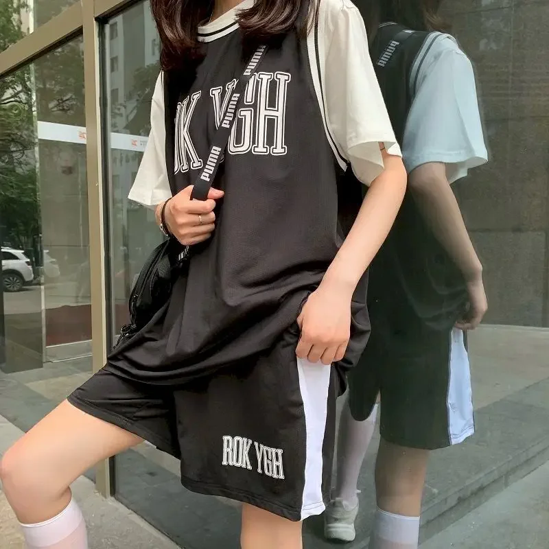 Women's Suits Sports Suit Student Korean Sleeveless Jersey Vest Shorts White Tshirt Basketball Uniform 3 Piece Sets 2024 Summer