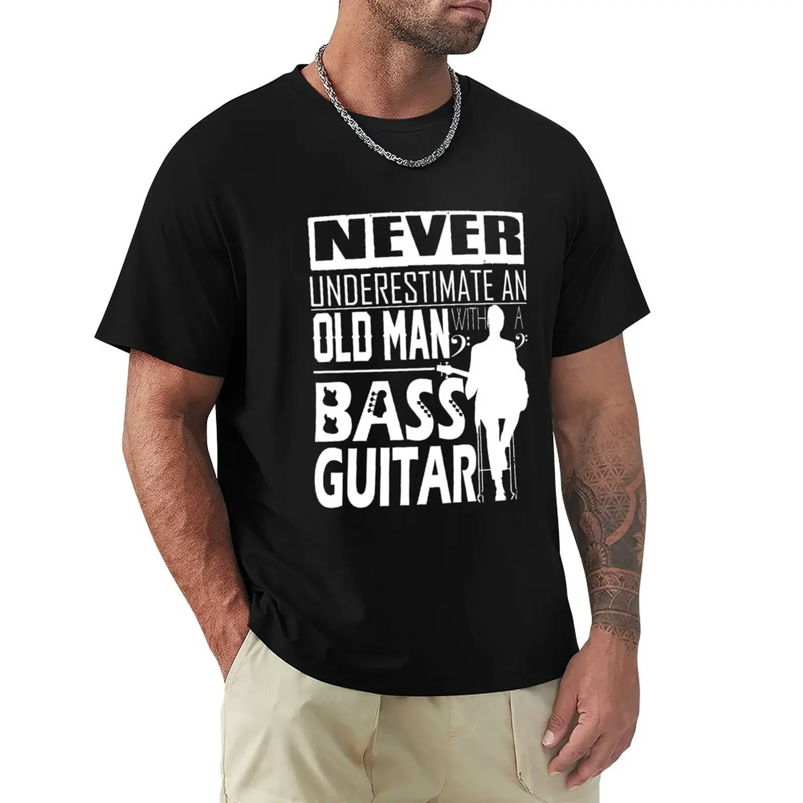 

Never Underestimate An Old Man With A Bass Guitar-Bass Player-Dad Grandpa Fathers Day T-Shirt korean fashion mens plain t shirts