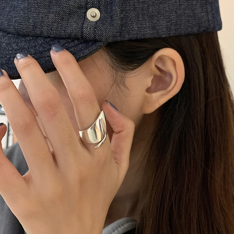 Silver Color Irregular Geometric Opening Ring for Women