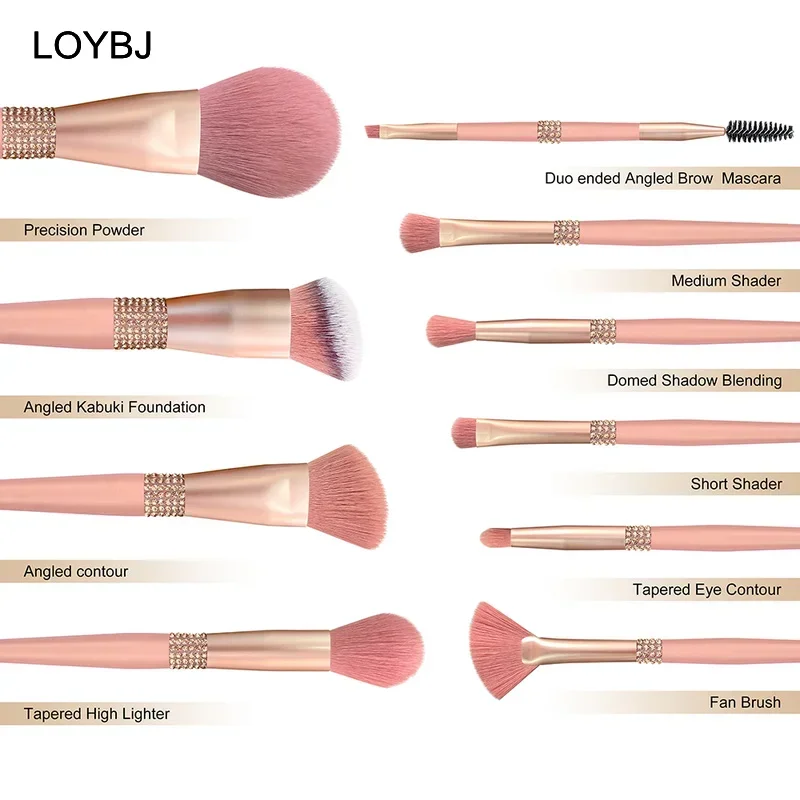 LOYBJ 10pcs Diamond Makeup Brushes Set Cosmetics Blending Tool Powder Foundation Blush Highlight Eyeshadow Eyebrow Eyelash Brush