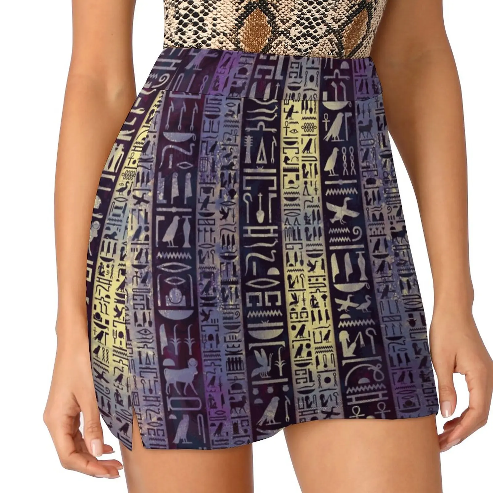 

Egyptian Hieroglyphs On Purple Violet Painted Texture Korean Fashion Skirt Summer Skirts For Women Light Proof Trouser Skirt