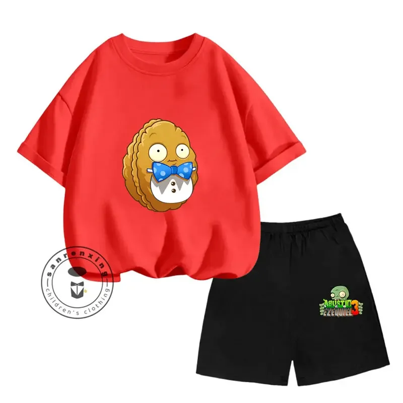 Kids Kuromi T-shirt Summer Plants Vs. Zombies Kids Cartoon Casual Short Sleeve T-shirt Set Baby Boys Clothing Girls Clothing