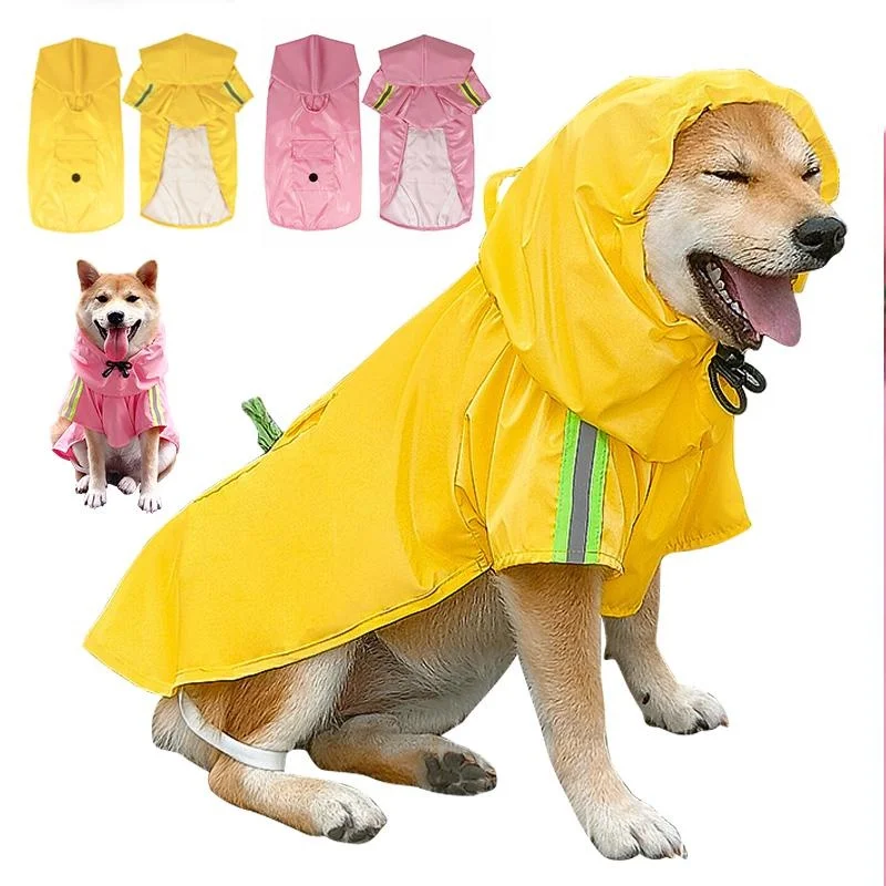 

Pet Water Proof Clothes Outdoor Dog Raincoat Lightweight Rain Jacket Poncho Hoodies with Strip Reflective