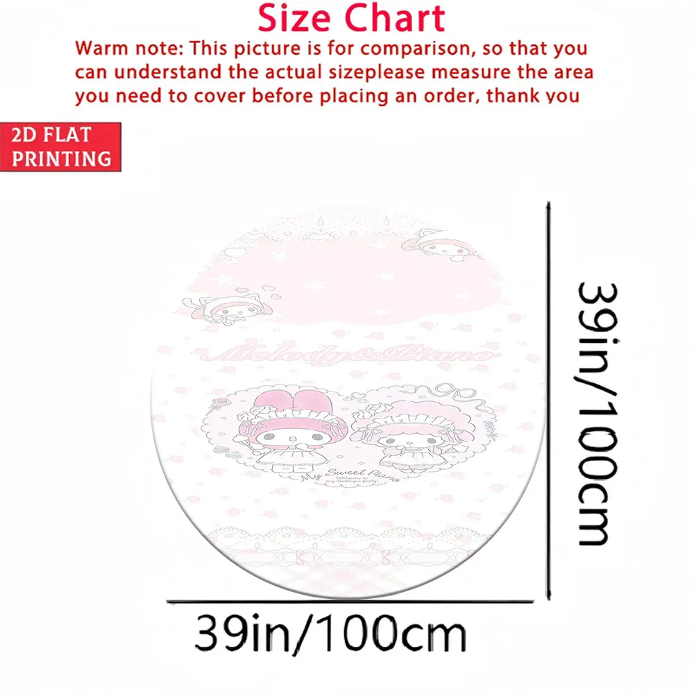 

Soft Round Floor Mat for Kids Room, My Melody & Piano Sweet Print 2D Flat 100cm Non-Slip Round Carpet