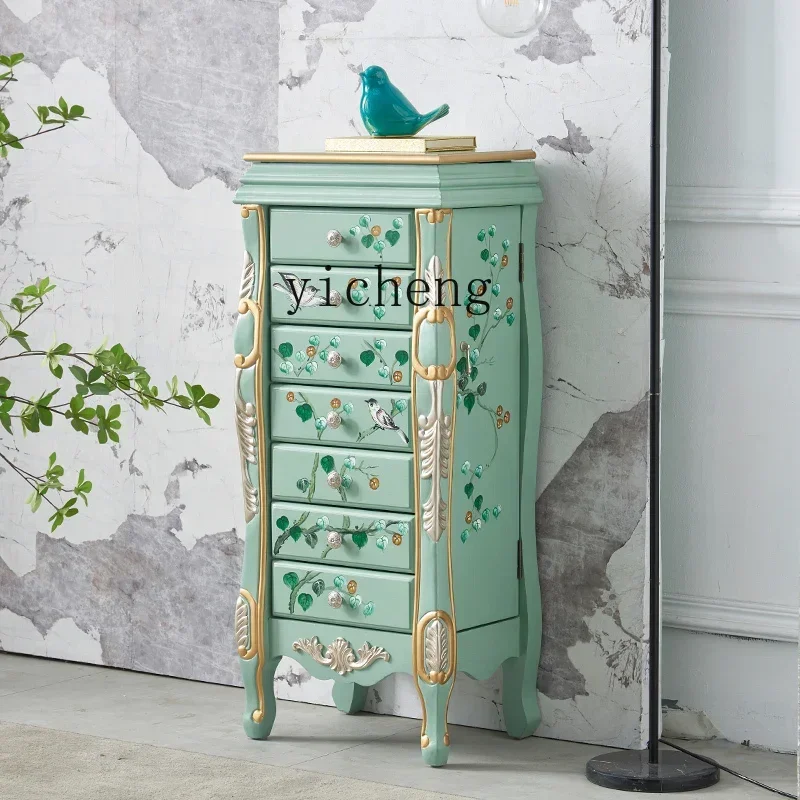 

Jewelry Jewelry Chest Vintage Painted Seven Chest Cabinet with Mirror Makeup Cabinet