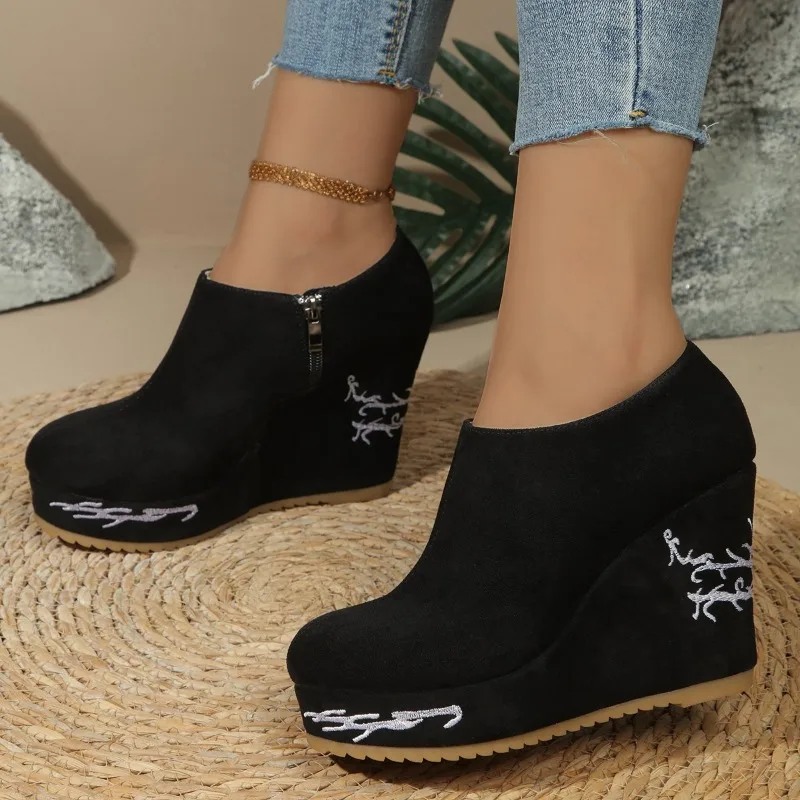 Shoes for Women 2024 Hot Sale Rome Women's Boots Platform Ankle Boots Women Round Toe Side Zip Super High Wedges Ladies Shoes