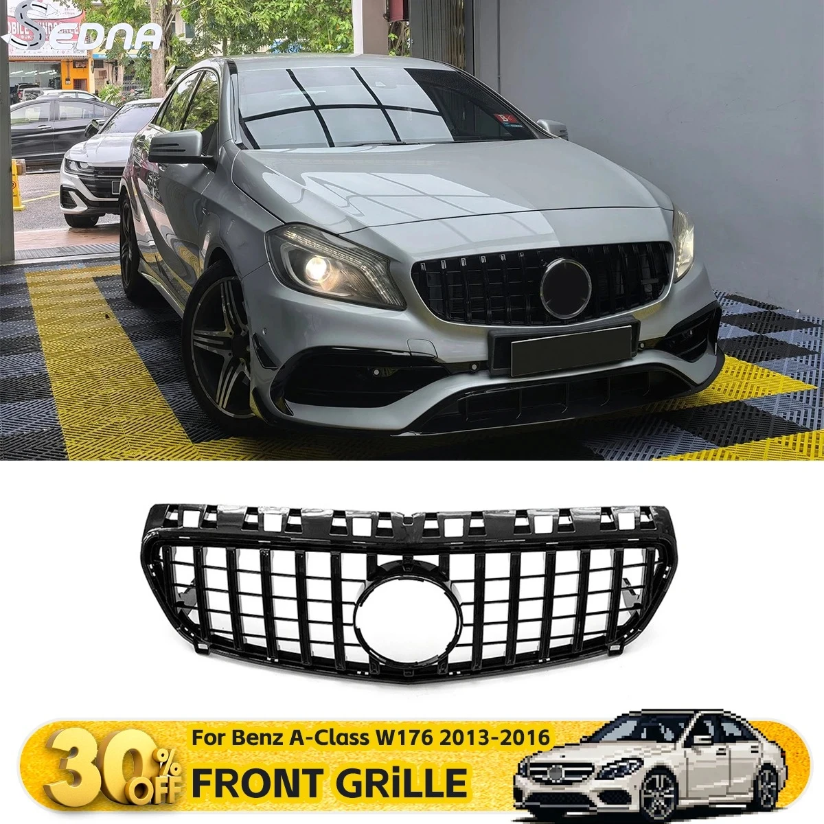 

Решетка переднего бампера для Mercedes-Benz A-Class W176 2013-2016 в стиле GT, верхняя решетка-ноздри, комплект для тюнинга экстерьера автомобиля, аксессуары