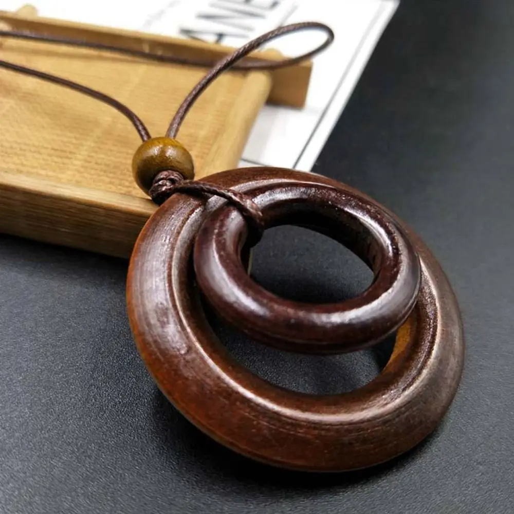 

Wooden Neck Accessories Collar Decoration Vintage Leather Lanyard Sweater Chain Clothing Pendant Sweater Necklace Necklace