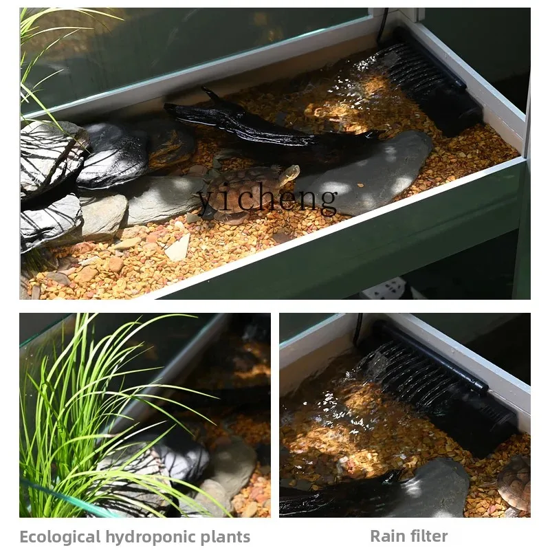 Turtle Tank for Home Use, Large Ecological Landscaping Villa Glass Breeding Tank, Special Turtle Box House