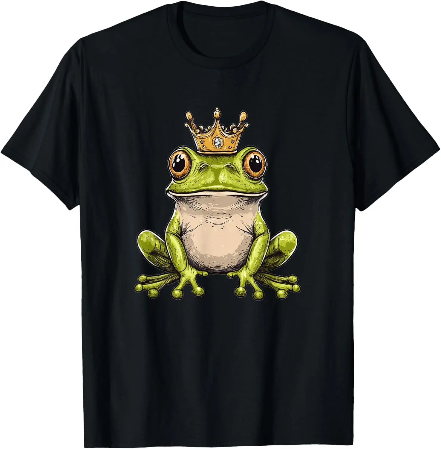 Crowned Frog Prince For A Comedic Royal Twist T-Shirt 100% Cotton Trendy Y2K Short-Sleeve Tee – Soft, Quick-Drying, &