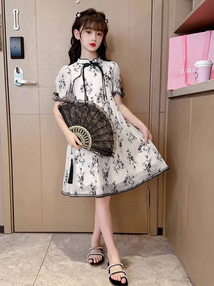 2024 summer Kids Girls spring chinese Cheongsam Qipao Princess Teenager New Year Floral Dresses Clothing  4 7 8 9 10 12 14 Years