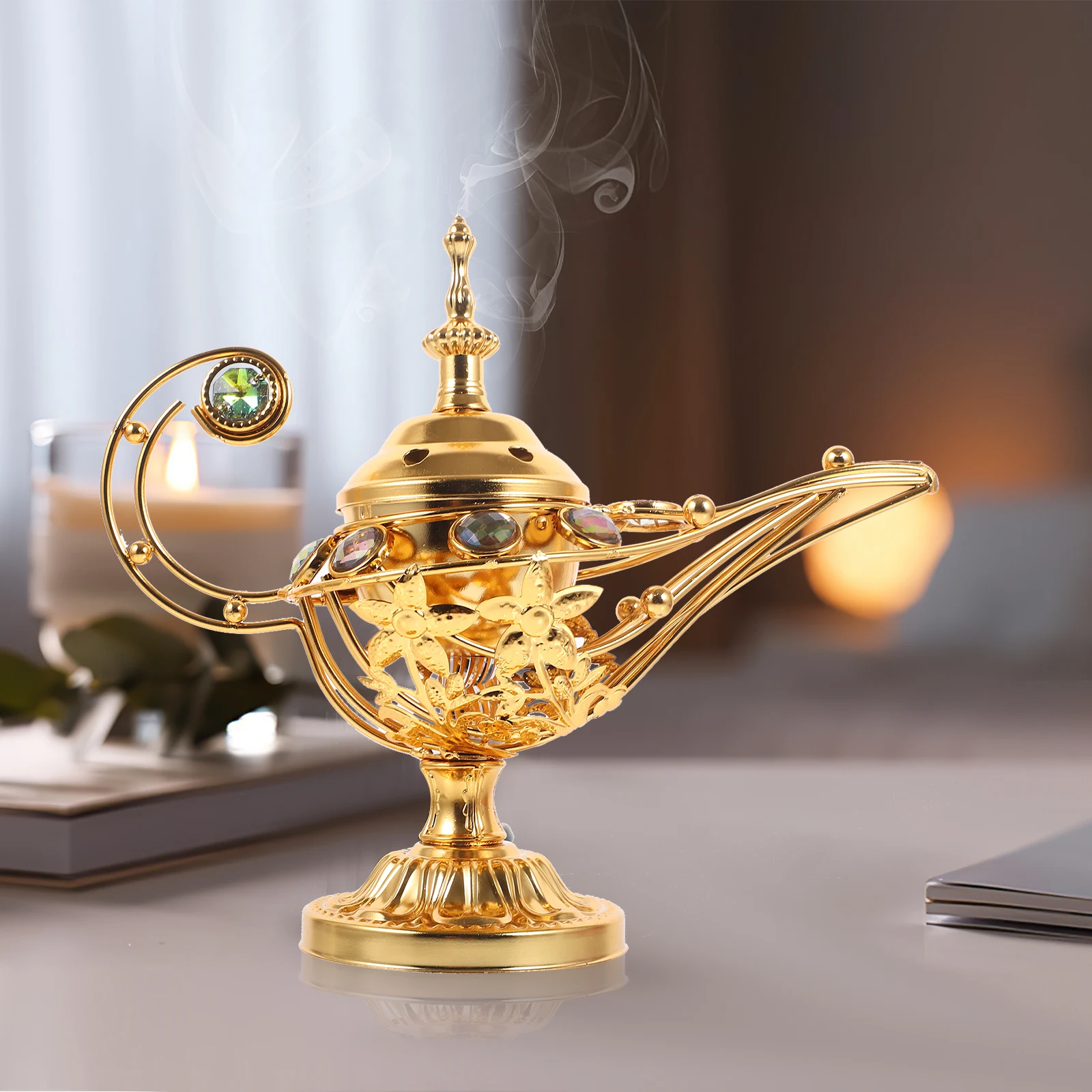 

Lamp Incense Burner Electric Censer Desk Ornament Retro Iron Table Decor Aroma Burner Household Censer For Bedroom
