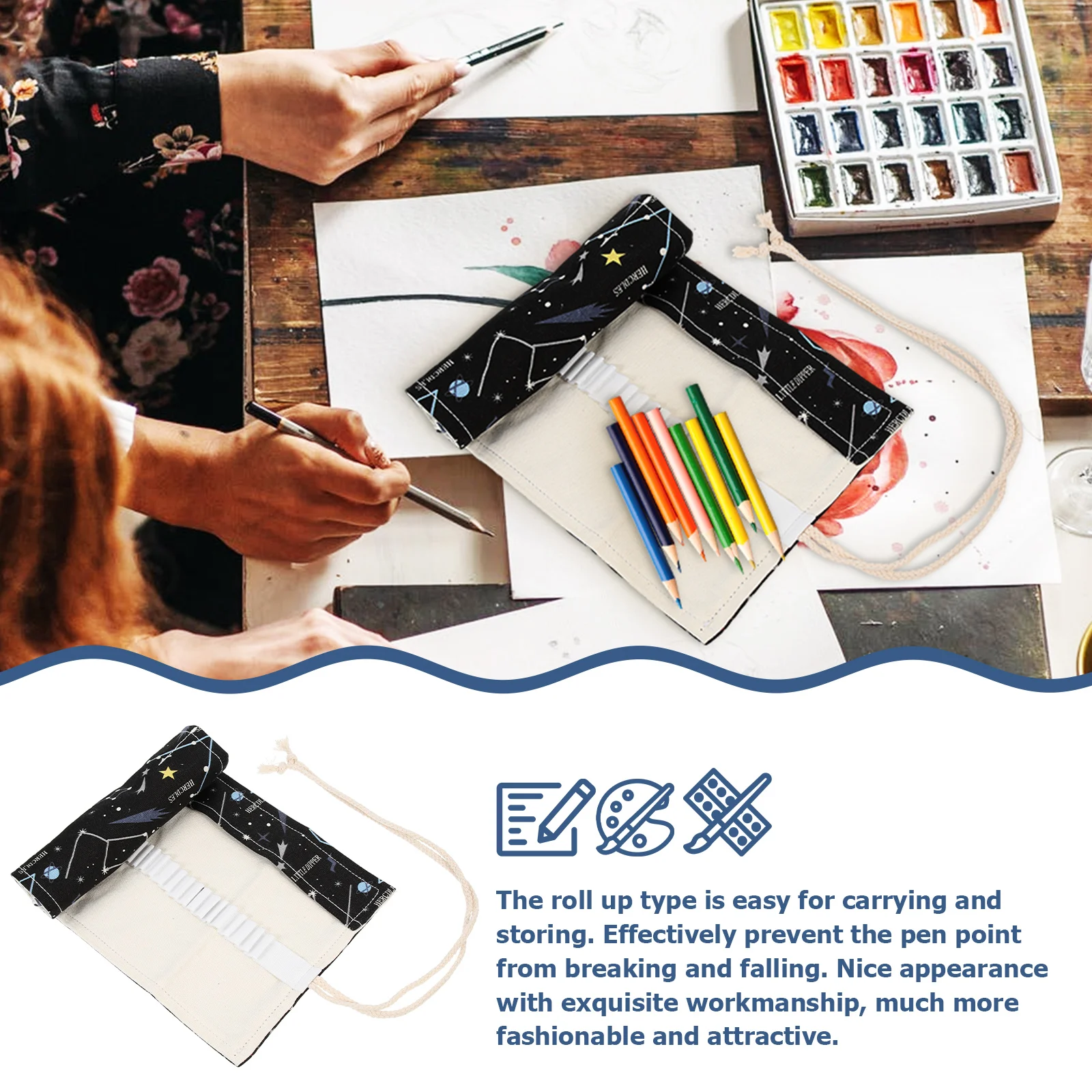 

Colored Pencil Bag Stationary Organizer Case Stationery Storage Makeup Brush Large Capacity Pencils Wrap